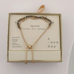 A New Day Pyrite Gold Tone Silver Plated CZ Adjustable Bracelet.